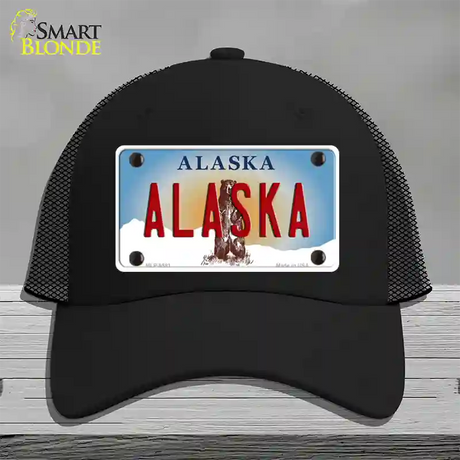 Alaska State Novelty License Plate Hat Mesh / Black