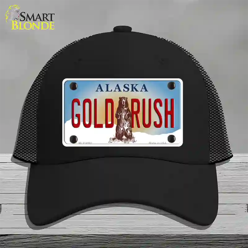 Gold Rush Alaska State Novelty License Plate Hat Mesh / Black