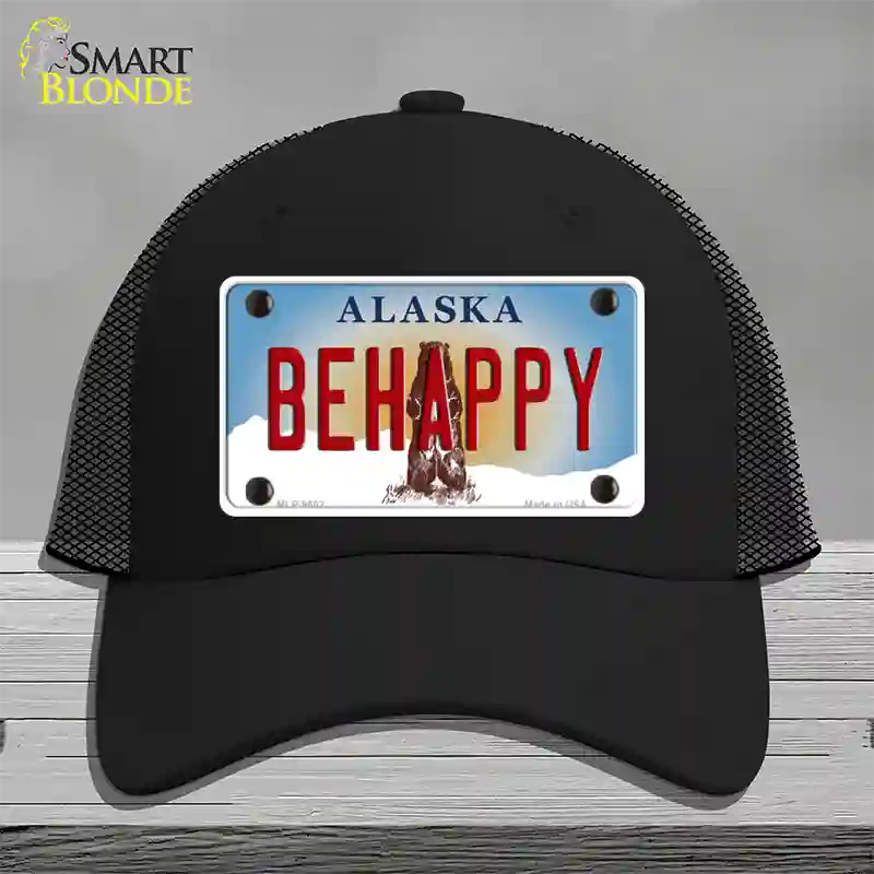 Be Happy Alaska State Novelty License Plate Hat Mesh / Black