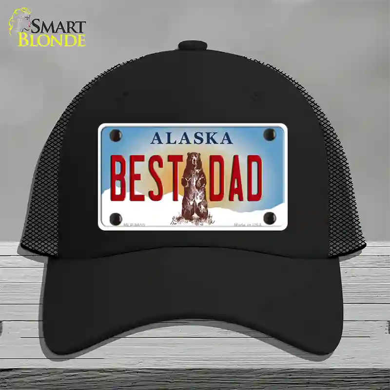 Best Dad Alaska State Novelty License Plate Hat Mesh / Black