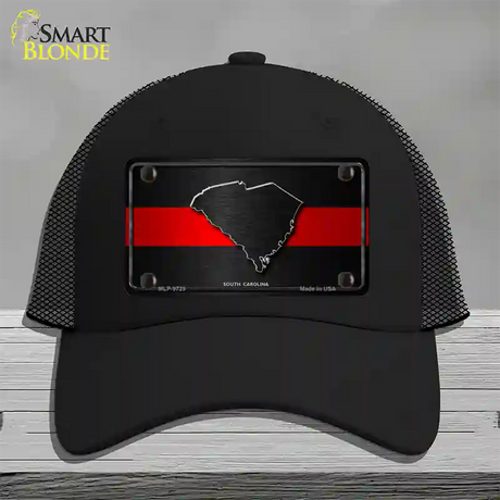 South Carolina Thin Red Line Novelty License Plate Hat Mesh / Black