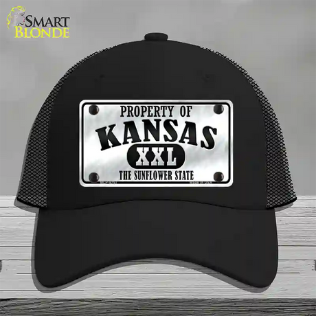 Property Of Kansas Novelty License Plate Hat Mesh / Black