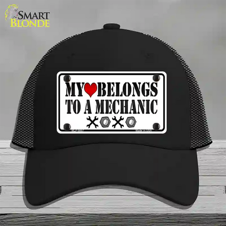 Heart Belongs To Mechanic Novelty License Plate Hat Mesh / Black