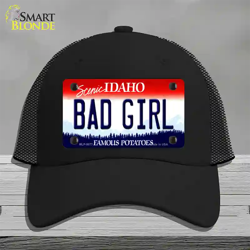 Bad Girl Idaho Novelty License Plate Hat Mesh / Black