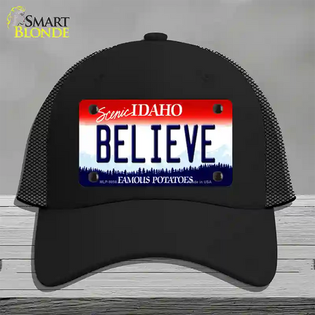 Believe Idaho Novelty License Plate Hat Mesh / Black