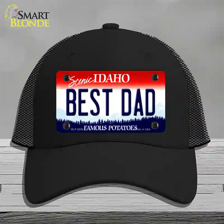 Best Dad Idaho Novelty License Plate Hat Mesh / Black