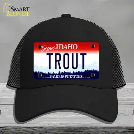 Trout Idaho Novelty License Plate Hat Mesh / Black