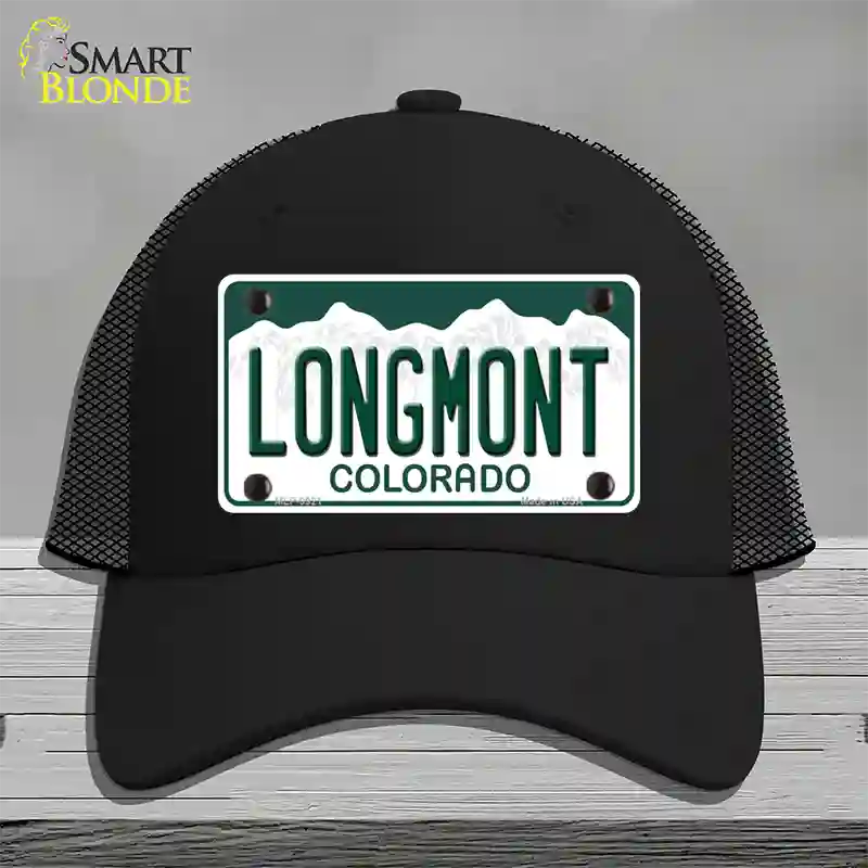 Longmont Colorado Novelty License Plate Hat Mesh / Black