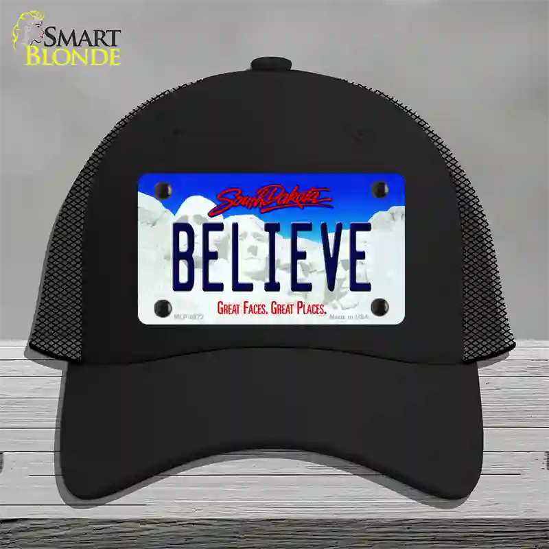 Believe South Dakota Novelty License Plate Hat Mesh / Black