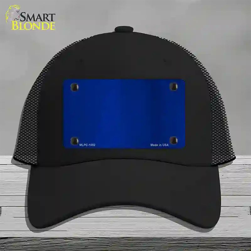 Blue Metallic Solid Novelty License Plate Hat Mesh / Black