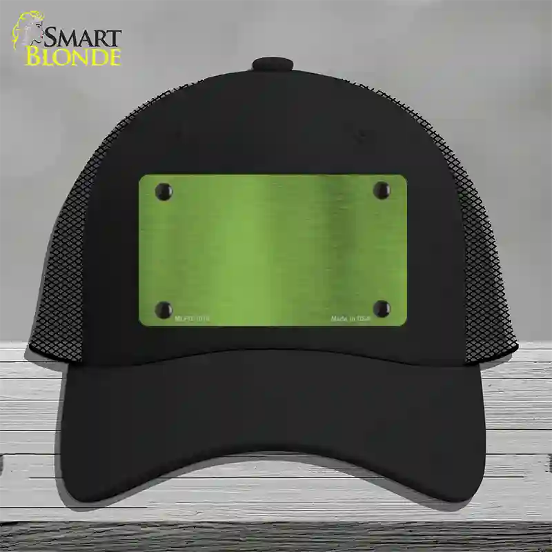 Lime Green Metallic Solid Novelty License Plate Hat Mesh / Black