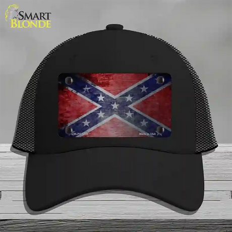 Confederate Flag Scratched Chrome Novelty License Plate Hat Mesh / Black