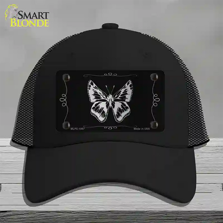 Butterfly Black Brushed Chrome Novelty License Plate Hat Mesh / Black