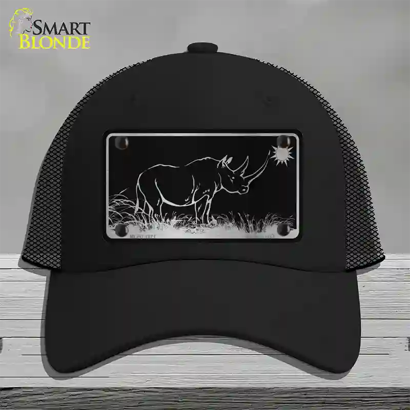 Rhino Black Brushed Chrome Novelty License Plate Hat Mesh / Black