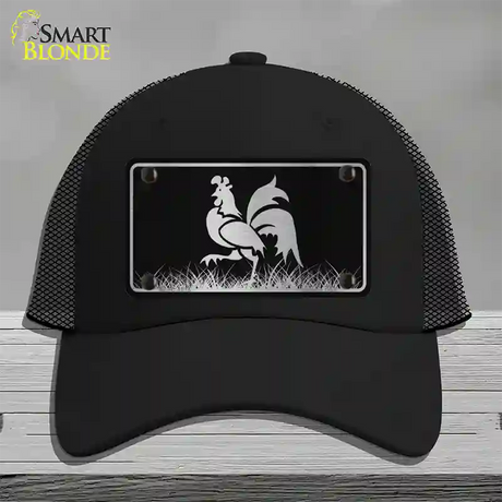 Rooster Black Brushed Chrome Novelty License Plate Hat Mesh / Black