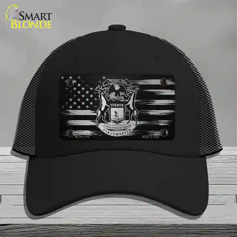 Michigan Carbon Fiber Novelty License Plate Hat Mesh / Black