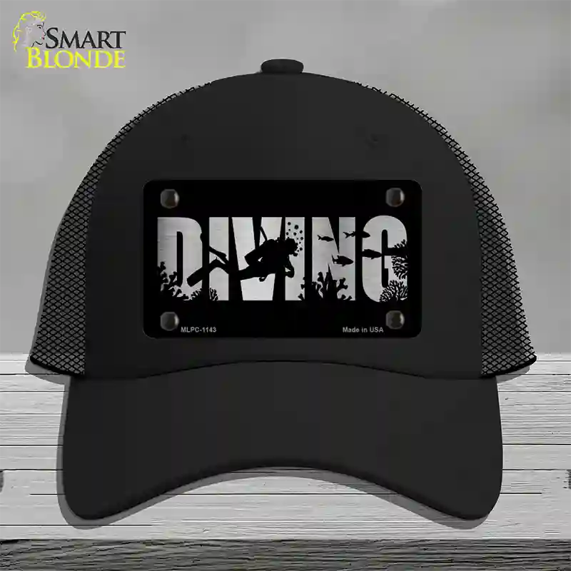 Diving Brushed Chrome Novelty License Plate Hat Mesh / Black