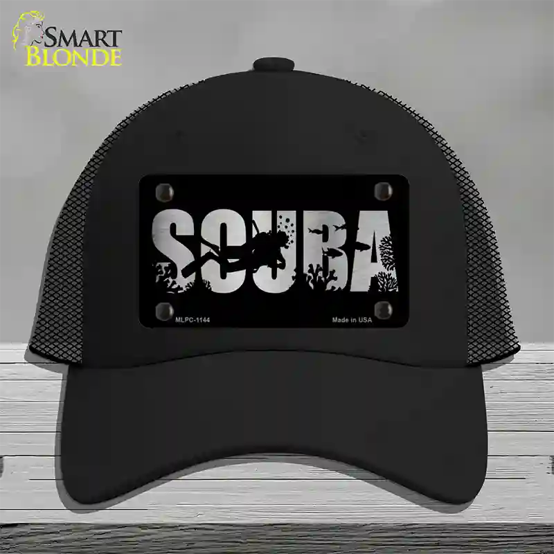 Scuba Brushed Chrome Novelty License Plate Hat Mesh / Black