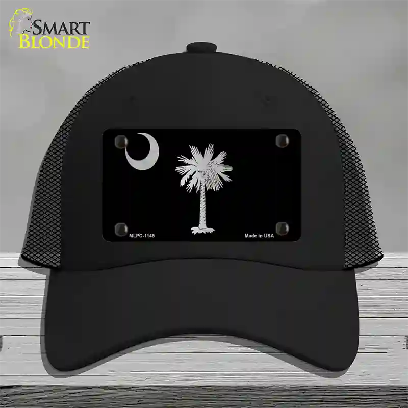 Palmetto Flag Brushed Chrome Novelty License Plate Hat Mesh / Black