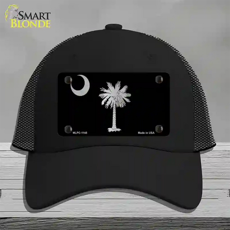 Palmetto Flag Brushed Chrome Novelty License Plate Hat Mesh / Black