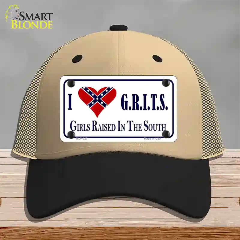 G.R.I.T.S. Confederate Flag Novelty License Plate Hat Mesh / Khaki|Black