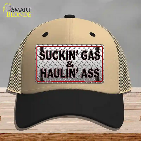 Suckin Gas and Haulin Ass Novelty License Plate Hat Mesh / Khaki|Black