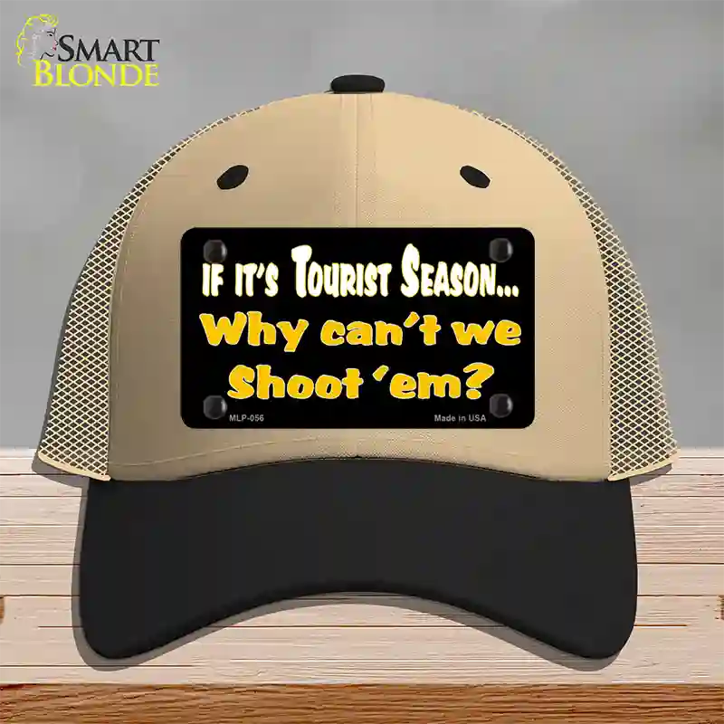 Why Cant We Shoot Em Novelty License Plate Hat Mesh / Khaki|Black