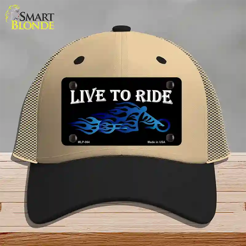 Live To Ride Novelty License Plate Hat Mesh / Khaki|Black