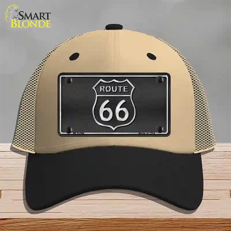 Route 66 Shield Black Novelty License Plate Hat Mesh / Khaki|Black