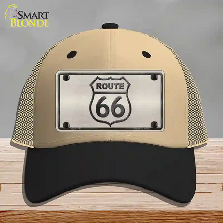 Route 66 Shield White Novelty License Plate Hat Mesh / Khaki|Black