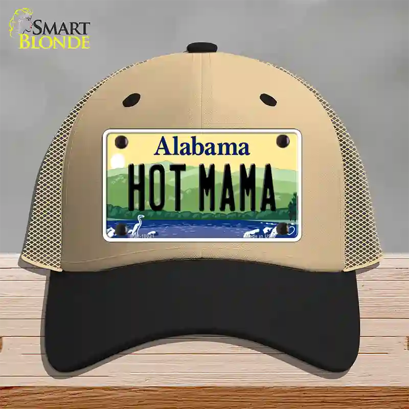 Hot Mama Alabama Novelty License Plate Hat Mesh / Khaki|Black