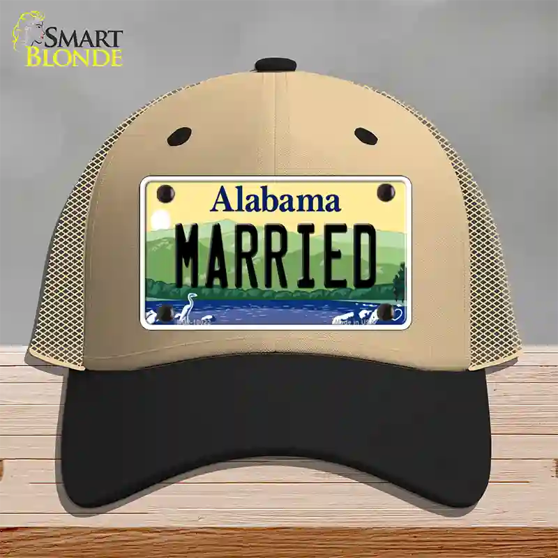 Married Alabama Novelty License Plate Hat Mesh / Khaki|Black