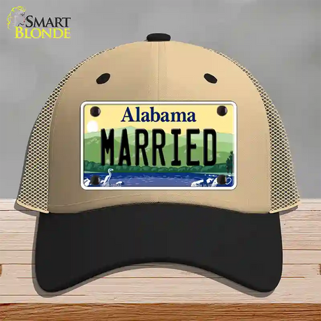 Married Alabama Novelty License Plate Hat Mesh / Khaki|Black