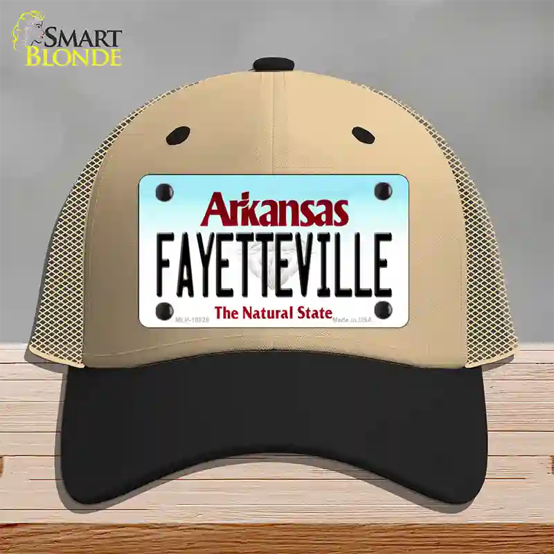 Fayetteville Arkansas Novelty License Plate Hat Mesh / Khaki|Black