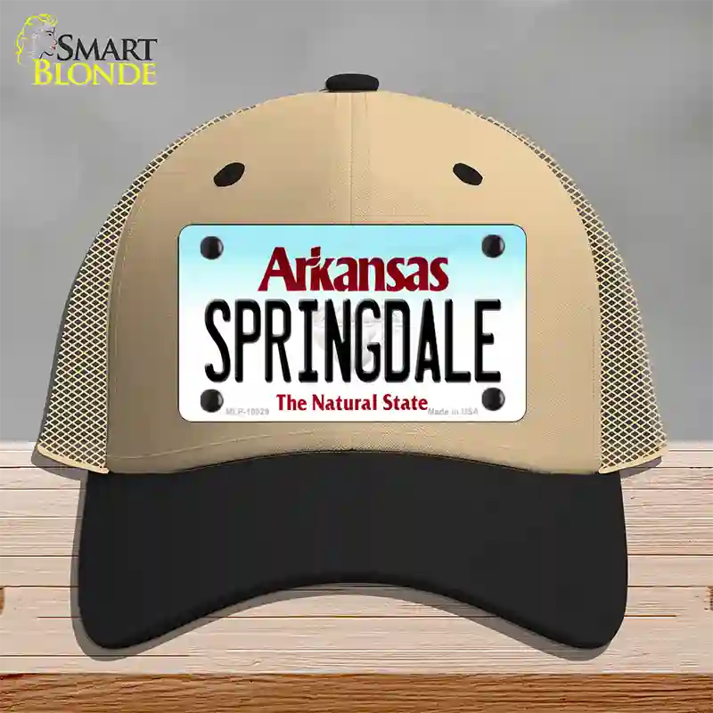 Springdale Arkansas Novelty License Plate Hat Mesh / Khaki|Black