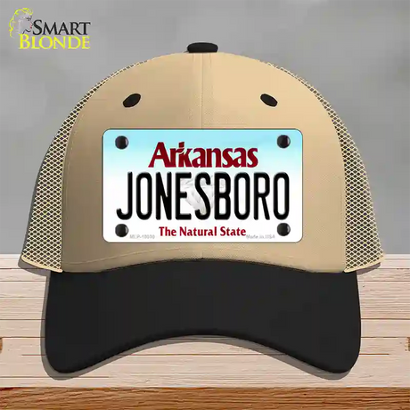 Jonesboro Arkansas Novelty License Plate Hat Mesh / Khaki|Black