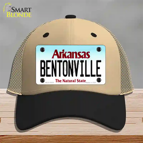 Bentonville Arkansas Novelty License Plate Hat Mesh / Khaki|Black