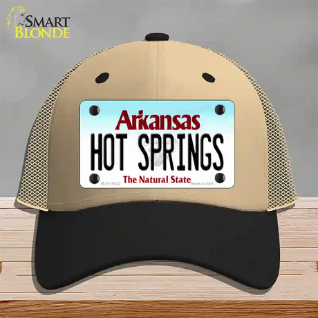 Hot Springs Arkansas Novelty License Plate Hat Mesh / Khaki|Black