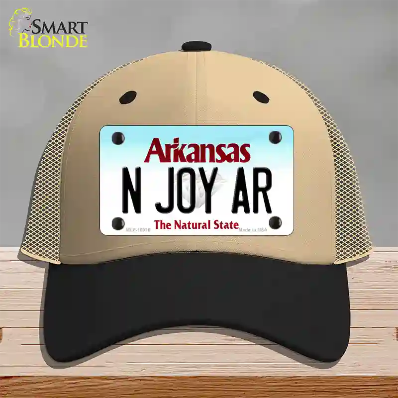 N Joy AR Arkansas Novelty License Plate Hat Mesh / Khaki|Black