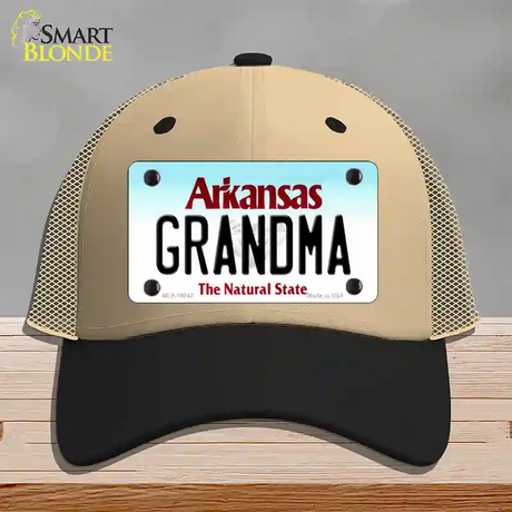 Grandma Arkansas Novelty License Plate Hat Mesh / Khaki|Black