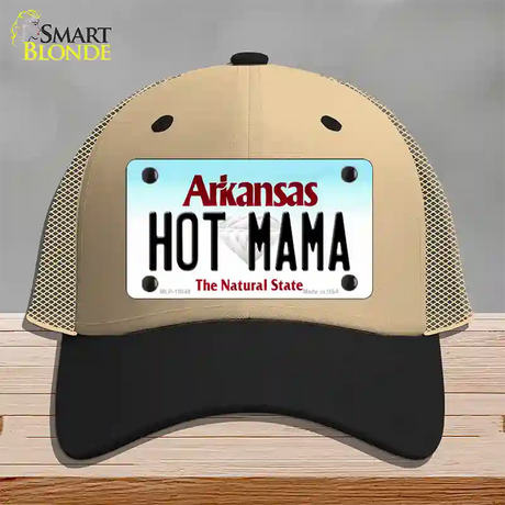 Hot Mama Arkansas Novelty License Plate Hat Mesh / Khaki|Black