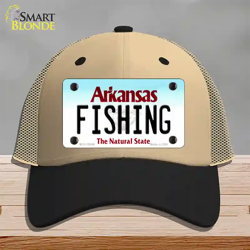 Fishing Arkansas Novelty License Plate Hat Mesh / Khaki|Black