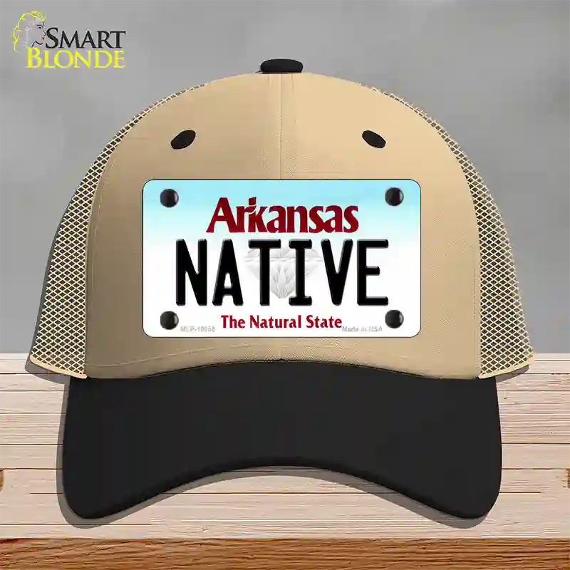 Native Arkansas Novelty License Plate Hat Mesh / Khaki|Black