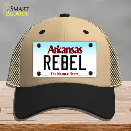 Rebel Arkansas Novelty License Plate Hat Mesh / Khaki|Black