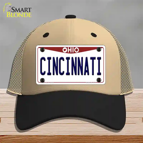 Cincinnati Ohio Novelty License Plate Hat Mesh / Khaki|Black