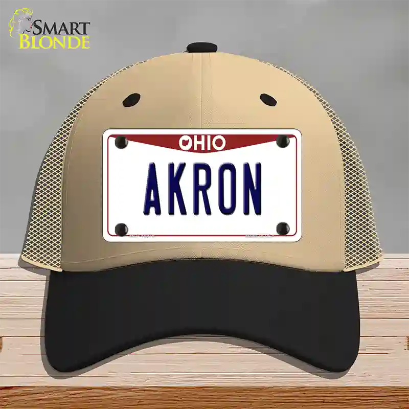 Akron Ohio Novelty License Plate Hat Mesh / Khaki|Black