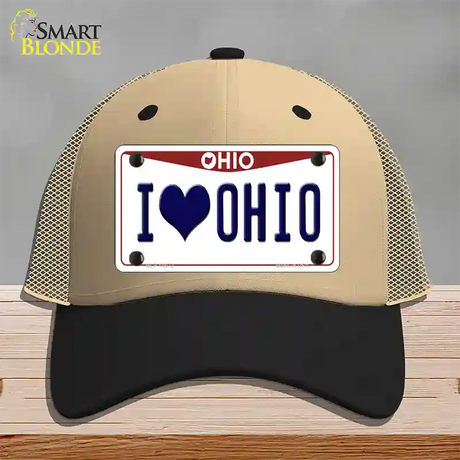 I Love Ohio Novelty License Plate Hat Mesh / Khaki|Black