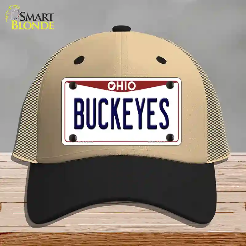 Buckeyes Ohio Novelty License Plate Hat Mesh / Khaki|Black