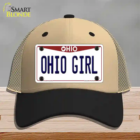 Ohio Girl Ohio Novelty License Plate Hat Mesh / Khaki|Black