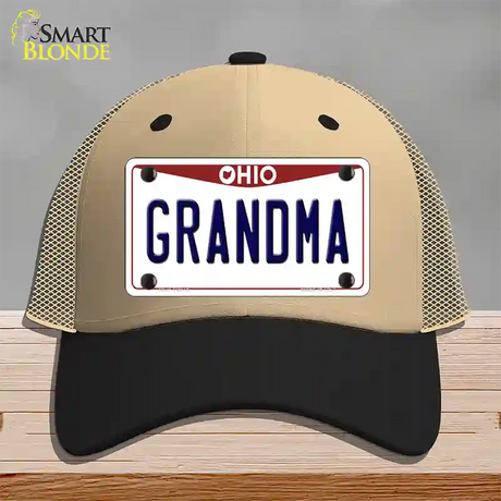 Grandma Ohio Novelty License Plate Hat Mesh / Khaki|Black